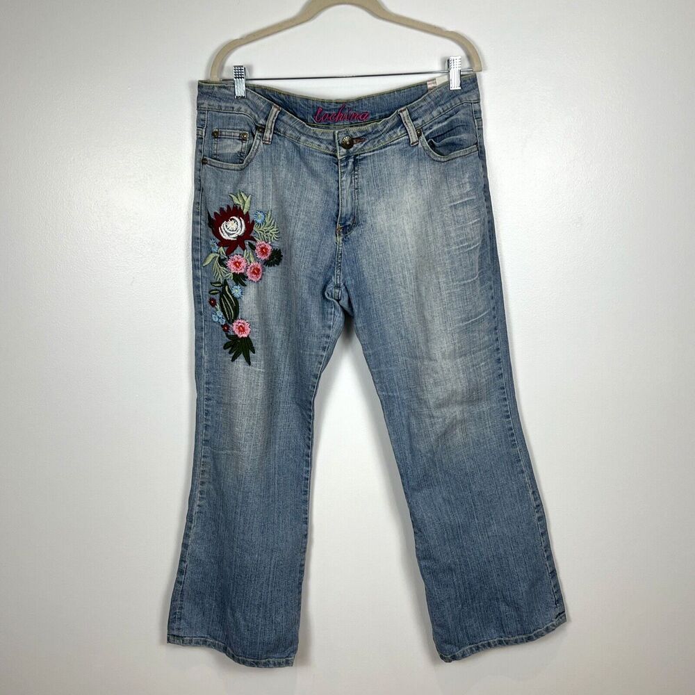 LOCHINA REVIVER RARE DENIM TURBO BLUE Women's Embroidered Floral Denim Jeans W36